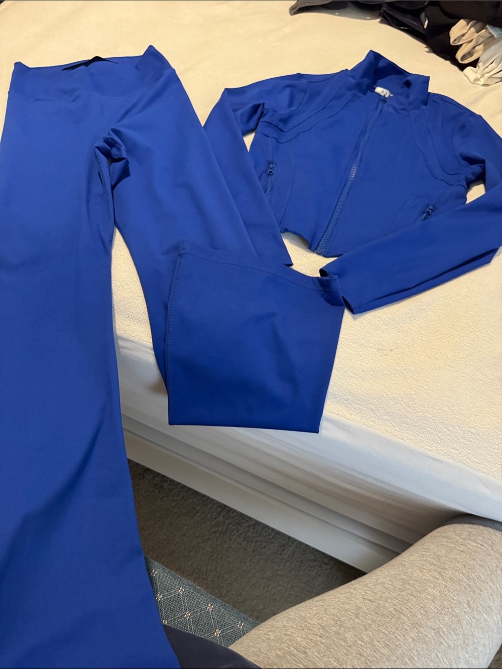 Women's Royal Blue Flare Pants & Zip Jacket Set like a lulu knockoff